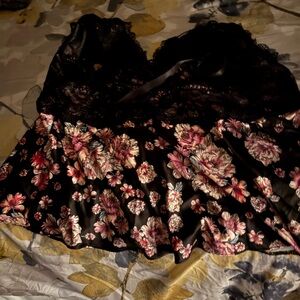 Torrid Black and Pink Floral Lace Chemise